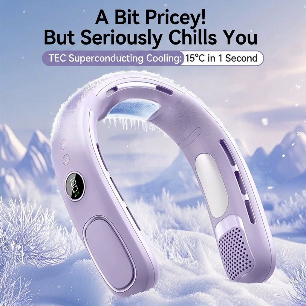 Portable Neck Fan, Hands Free Bladeless Fan, 5 Speeds, 4000 mAh Battery Operated Wearable Personal Fan, Twistable, Rechargeable
