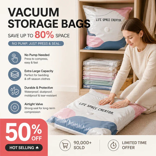 🛏️No-Pump Vacuum Bags – Save 80% Space, Keep Clothes Dry & Dust-Free, for Bedding & Gear