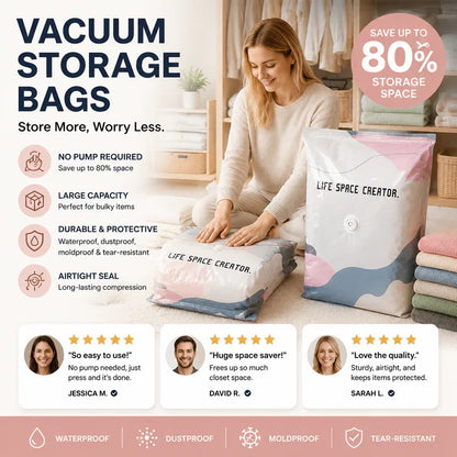 🛏️No-Pump Vacuum Bags – Save 80% Space, Keep Clothes Dry & Dust-Free, for Bedding & Gear